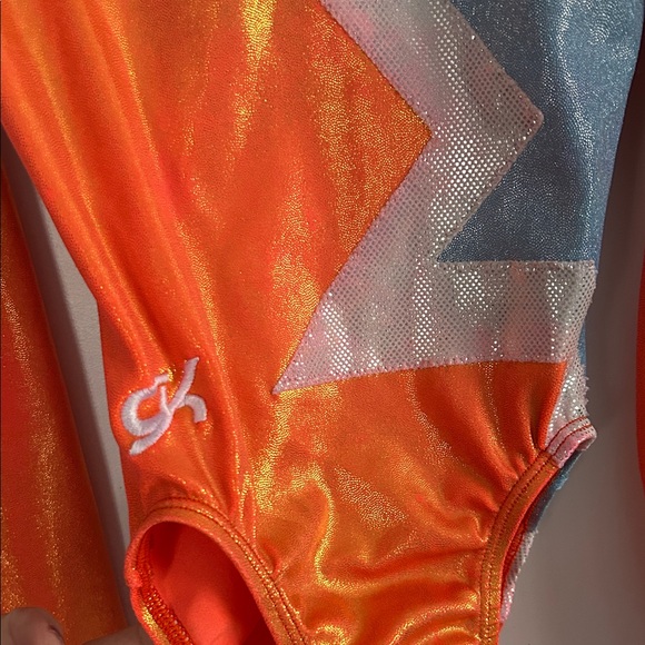 GK Elite Shimmering Orange, Silver and blue Leotard girls size large - Picture 3 of 7